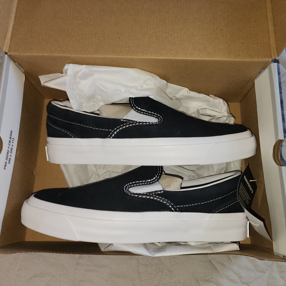 Converse Black and White Suede Slip-On Shoes